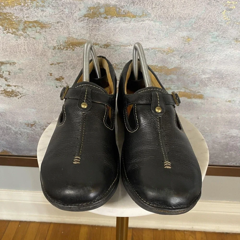 Clarks Unstructured Shoes Womens Size 9 Black Leather Mary Jane Comfort Flats